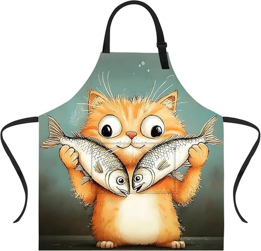 Funny Cat Apron with 2 Pockets Waterproof for Men Women Kitchen Garden Decor by THISFIND