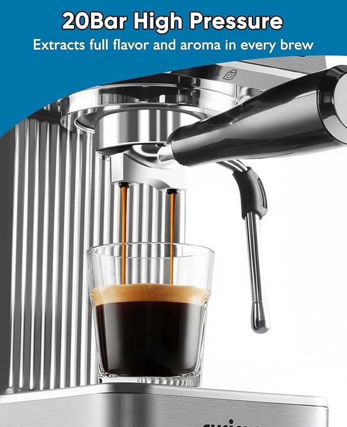 CUSIMAX Espresso Machine 20Bar Compact Coffee Machine with Powerful Steam Wand for Latte & Cappuccino, Stainless Steel Espresso Coffee Maker with 34oz Remevable Water Tank