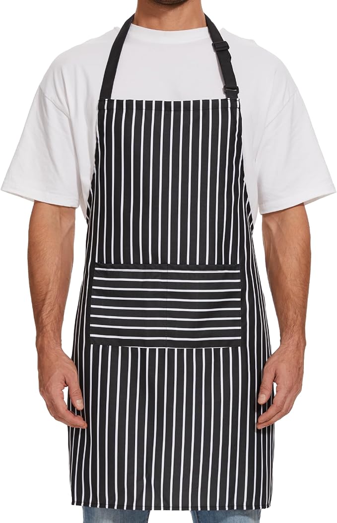 Will Well Kitchen Apron for Men and Women - 33" x 27" Oil-and-Water-Resistant with Adjustable Neck Strap and 38" Waist Ties for a Snug Fit, Lightweight with 2 Front Pockets - 1-Pack, Black | Unisex 33'' x 27'' Oil & Water Resistant Soft Kitchen Chef Ap... by WillWell