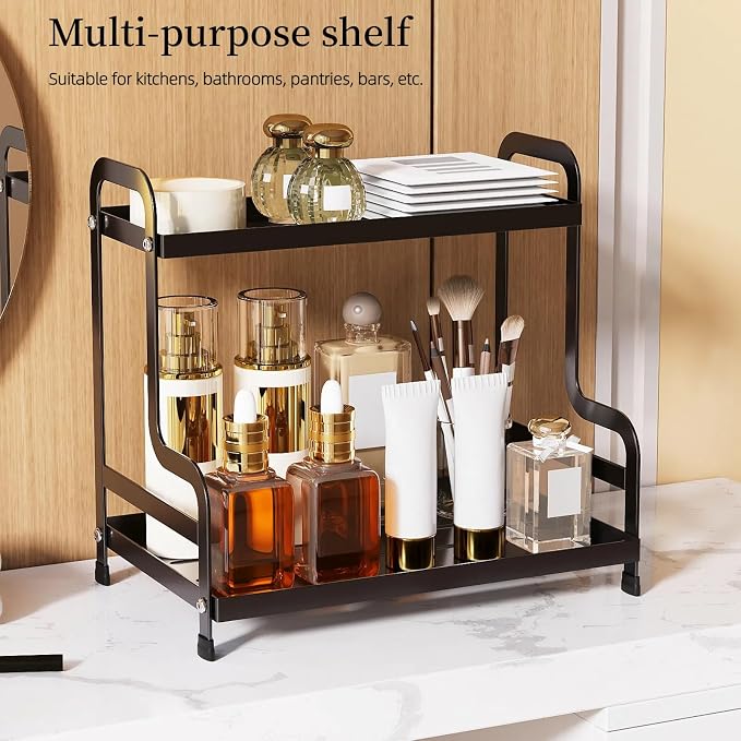 Bokelai 2 Tier Coffee Bar Organizer and Accessories Storage Countertop Shelf for Kitchen Coffee Station Organizer Mug Holder Coffee Condiment Storage Rack Black - Image 6
