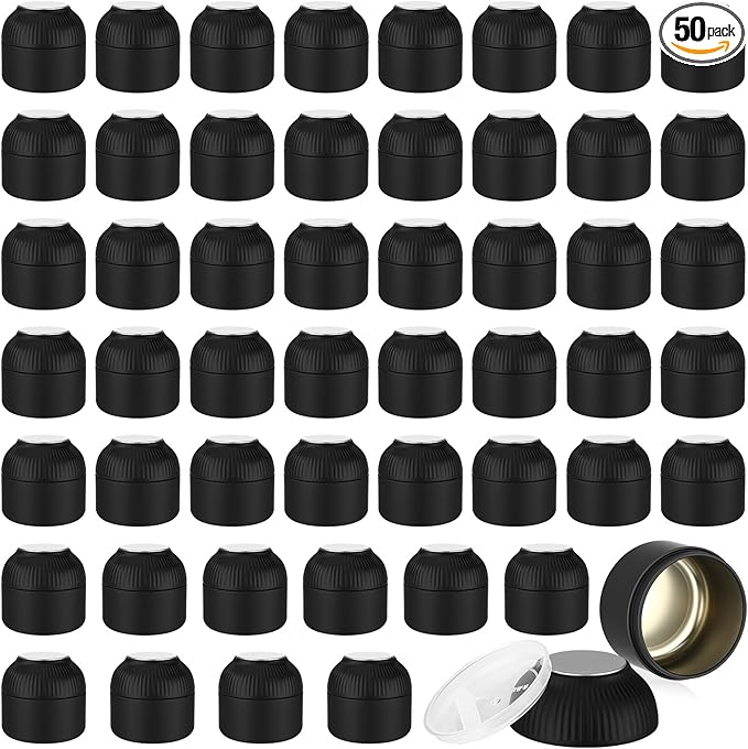 50 Pcs Mini Tea Tin Canister with Airtight Double Lids 2.5 oz Bulk Small Round Metal Tinplate Tea Tin Can Tiny Kitchen Containers for Loose Teas Spices Coffee Herb Sugar Candy (Black)