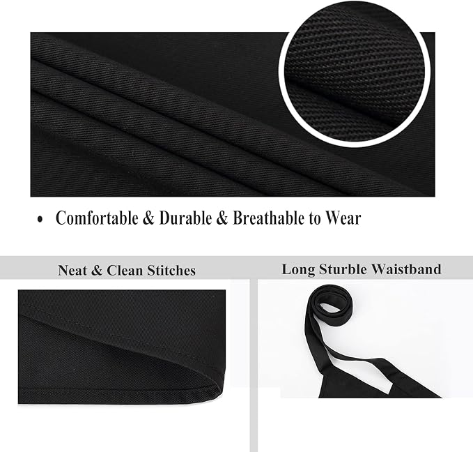 Server Aprons Large Size W 3 Pockets - Half Waist Apron in Black for Women Men - Image 6