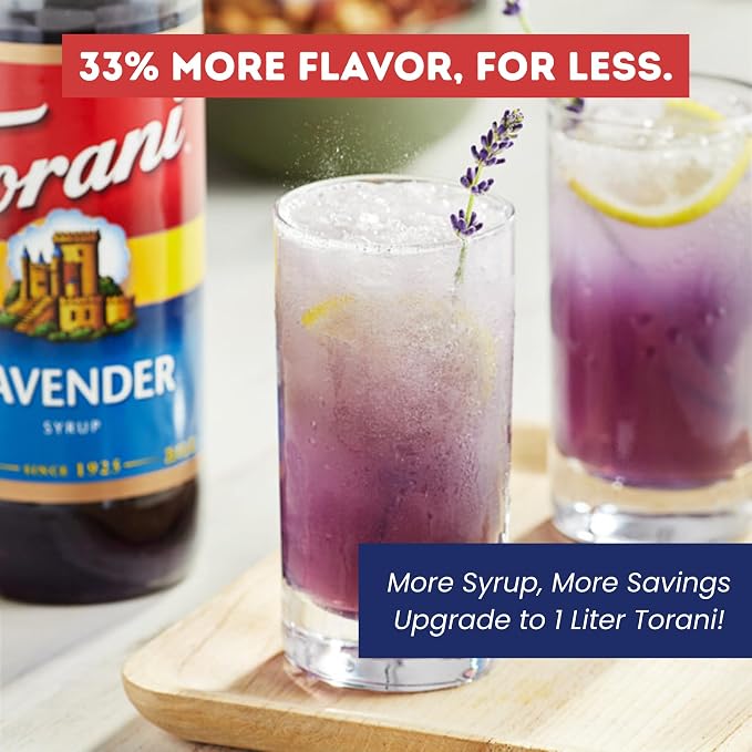 Torani Lavender Syrup 1 Liter Bottle with Pump – Premium Floral Flavoring with Pure Cane Sugar & Natural Ingredients for Coffee, Lattes, Cocktails, Lemonade, Desserts & More - Image 4