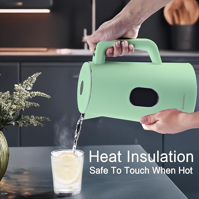 1.5L Electric Kettle Stainless Steel Double Wall Cold Touch Tea Kettle, Quick Boil, 5 Temperature Control, LED Display, Auto Shutoff, Warm Function, Green