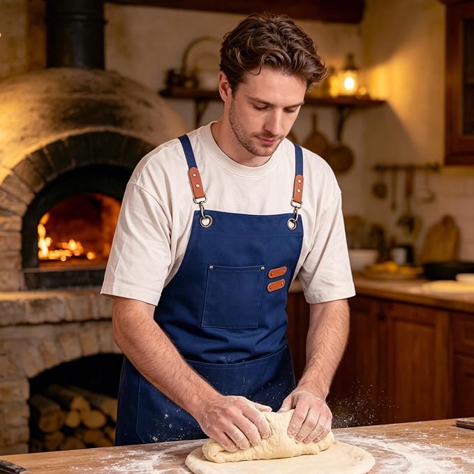 Chef Aprons for Men Women with Large Pockets, Cotton Canvas Water Repellent Kitchen Apron for Cooking - Image 6