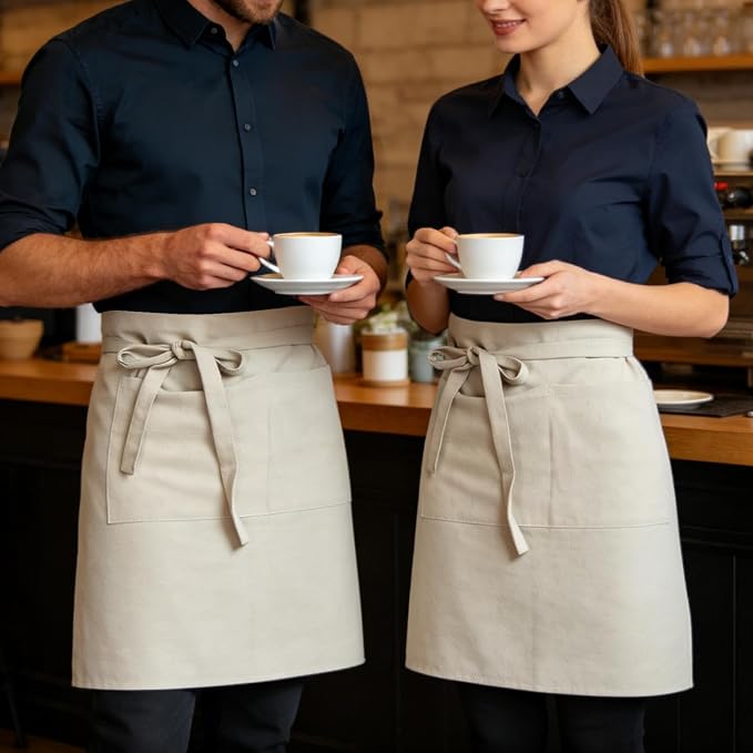 Cityelf Half Apron for Women Men Cotton Linen with 2 Large Pockets Waist Short Bistro Server Aprons Waiter Waitress Unisex - Image 6