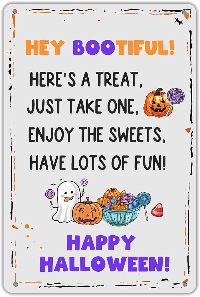 KanaAt Funny Halloween Trick or Treat Metal Sign Here's a Treat Just Take One Halloween Wall Art Decor for Home Farmhouse Yard Garage Club Porch Front Door Decor 8x12 inch, diany-m91 by Unknown