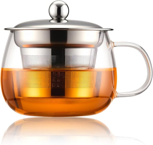 PARACITY Tea Cup with Infuser and lid, Glass Tea Cup of Heat Resistant Glass, 13oz Tea Mug, Clear Teacup for Loose Tea, Blooming Tea, Tea Bag, Tea Cup with Strainer for Family Daily