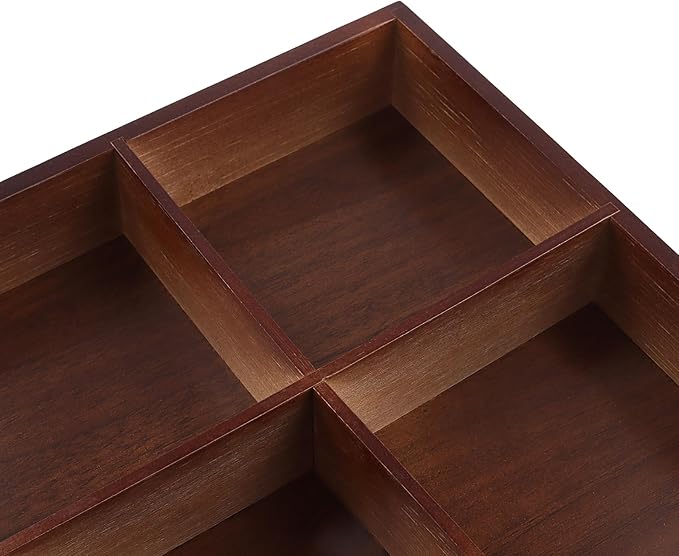 FUNSUEI 2 PCS Multi Compartment Wooden Tray, Divided Wooden Tray, Bamboo Serving Tray with 9 Sections, Wood Divided Snack Tray Storage Box for Appetizers, Jewelry, 12 x 12 x 1.85 Inch