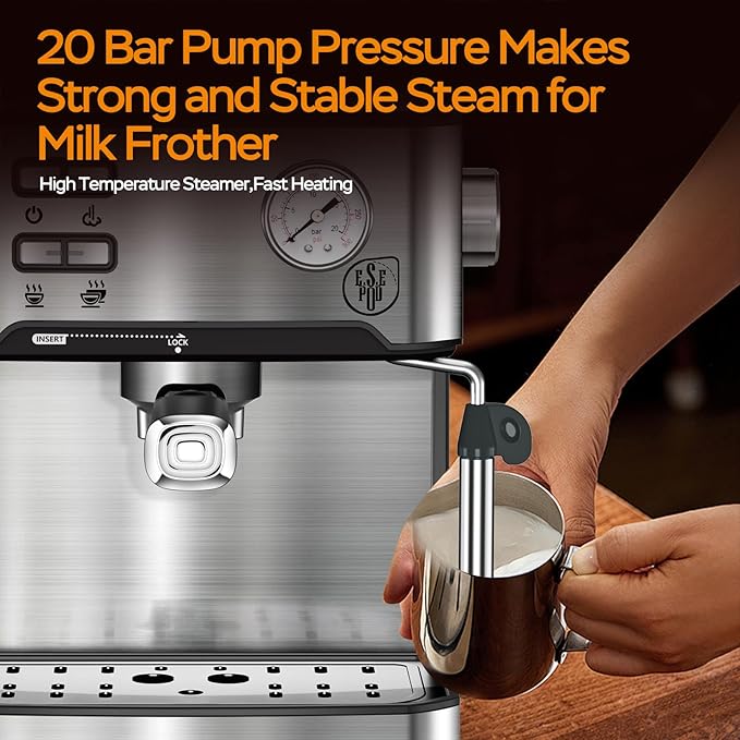Espresso Machine Household Coffee Espresso Maker,Low Noise and Fast Coffee Machine for Cappuccino Latte,with Milk Frother Steam Wand Pressure Gauge 54oz Water Tank