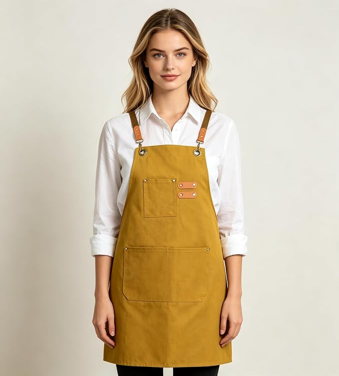 AFUN Aprons for Women Men with Large Pockets, 12-Ounce Cotton Canvas Cross Back Apron - Image 2