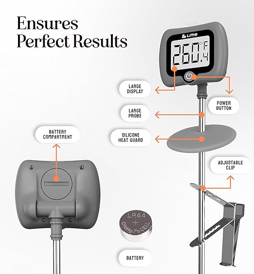 Digital Candy Thermometer with Pot Clip, 10" Long Stainless Steel Probe, Instant Read Kitchen Thermometer for Cooking, Baking, and Candy Making (Grey)