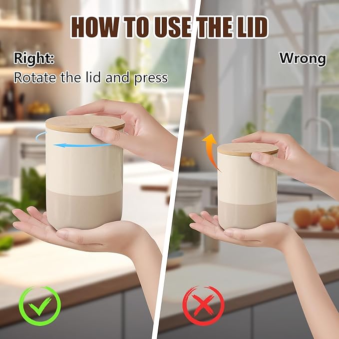 Ceramic Canister with Airtight Seal Lid, Kitchen Canisters for Countertop, Small Food Storage Jar for Flour, Coffee Bean, Sugar, Tea, Spices and More, Home Decor (260ml/8.79oz)