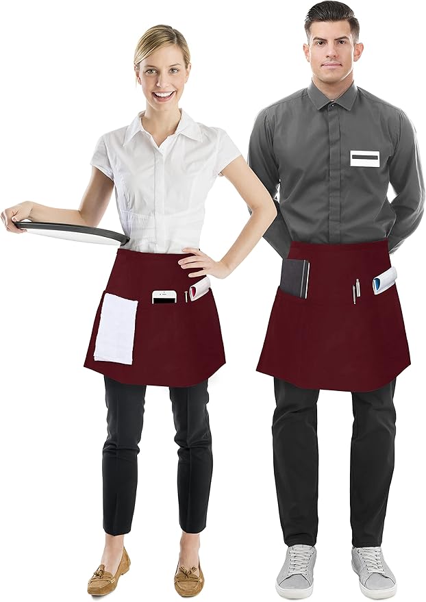 Utopia Wear 4 Pack Server Aprons with 3 Pockets, Waiter and Waitress Waist Aprons for Women with Pockets, Men Short Aprons