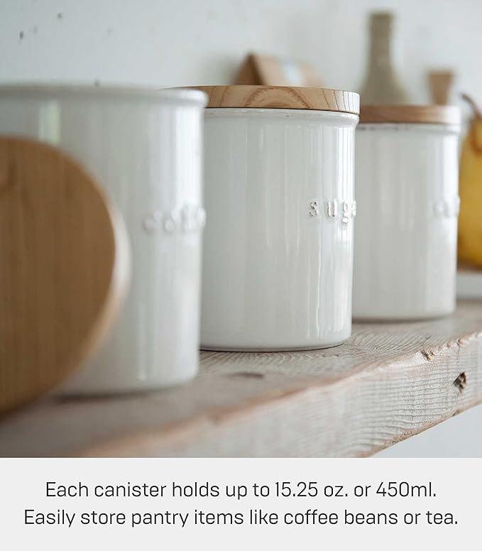 YAMAZAKI Home Tosca Ceramic Canister - Dry Food Kitchen Storage Container Organizer - Sugar - 15.25 Oz., 450 Ml