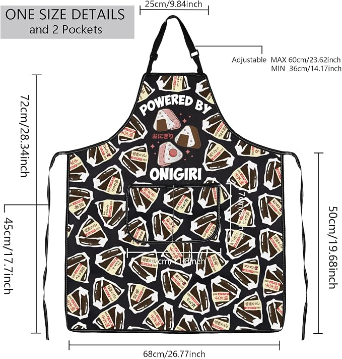 MBMSO Japanese Cuisine Gifts Powered by Onigiri Apron for Cooking BBQ Grilling Asian Rice Ball Apron Asian Food Lover Gifts - Image 2