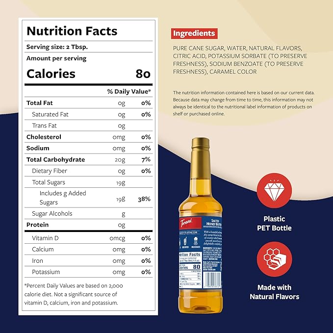 Torani Coffee Syrup, Salted Honey Butter Syrup, Flavoring for Drinks and Desserts, Pump Included, 25.4 Fl Oz