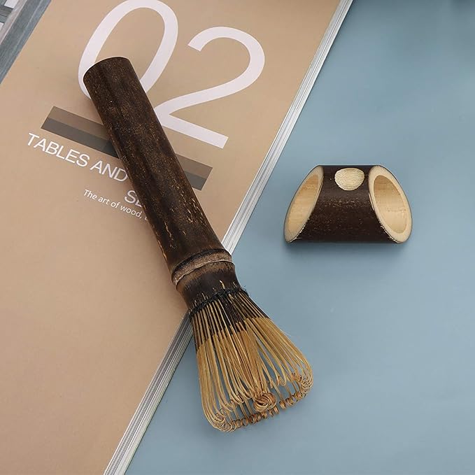Matcha Whisk Chasen, Bamboos Whisk Matcha Brush Set, Smooth Matcha Whisks Tool with Long Handle, Portable Green Tea Whisker with Chasen Stand, 1.18 x 5.91in, Purple