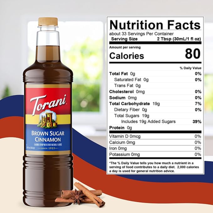Torani Brown Sugar Cinnamon Syrup 1 Liter Bottle with Pump – Premium Coffee Flavoring Made with Pure Cane Sugar & Natural Flavors for Lattes, Oatmeal, Cocktails & Desserts – Café-Quality Sweetener - Image 2