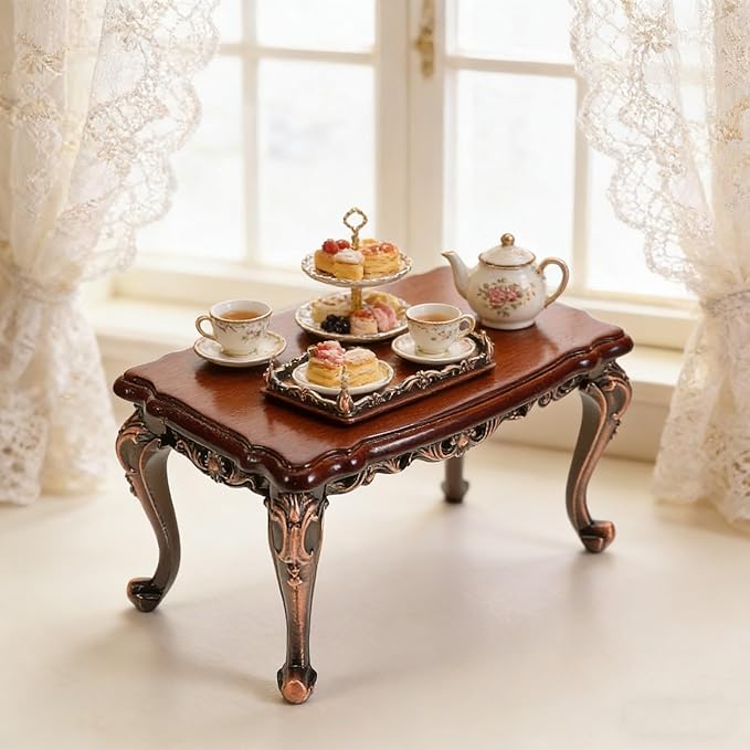 LUOZZY 1:12 Scale Miniature Dollhouse Coffee Table Realistic Red Antiqu Furniture for Playhouse Living Room Decorations