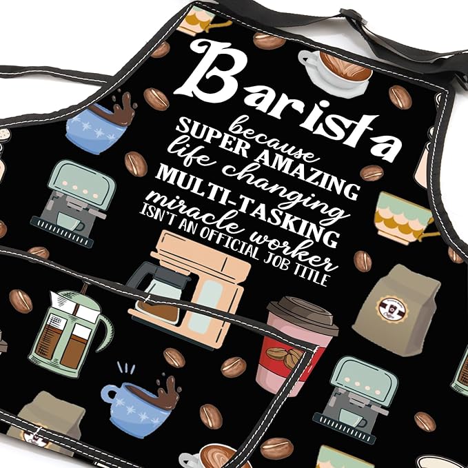 JXGZSO Barista Gift Barista Waterproof Kitchen Gift Coffee Server Apron with Pocket Coffee Lover Gift