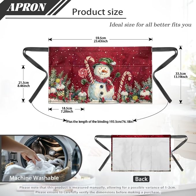 Waist Apron with 3 Pockets Waterproof 13 Inch Short Half Waist Aprons Women Men Server Aprons Waitress Waiter Apron - Image 7