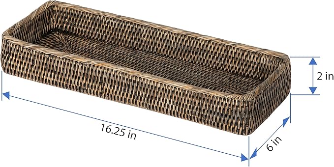 La Jolla Elongated Rattan Vanity Tray (Black-Wash)