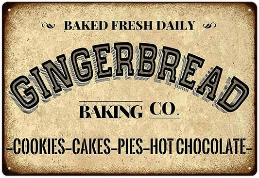 Gingerbread Baking Co. Cookies Cakes Pies Hot Chocolate Metal Tin Sign Vintage Decoration Crafts Sign For Home Kitchen Farmhouse Coffee Bar Cafe Inspirational Quotes Wall Decor 8X12 Inch by ZUGUBAQ