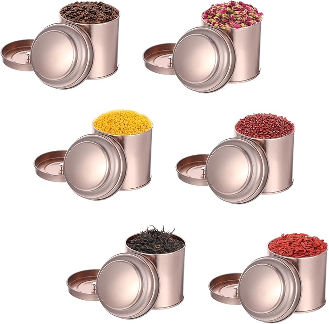 12 Pack Tea Tins Canister With Airtight Double Lids, 8 fl oz Round Mini Tea Storage Containers For Loose Leaf, Coffee, Spices and Sugar, Rose Gold