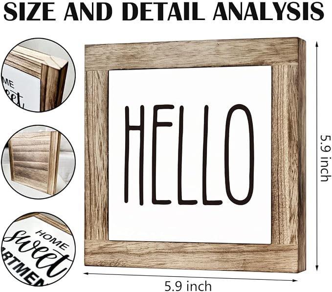 Hello Sign - Wooden Welcome Box for Home Office, Rustic Farmhouse Front Door Decor - Image 2