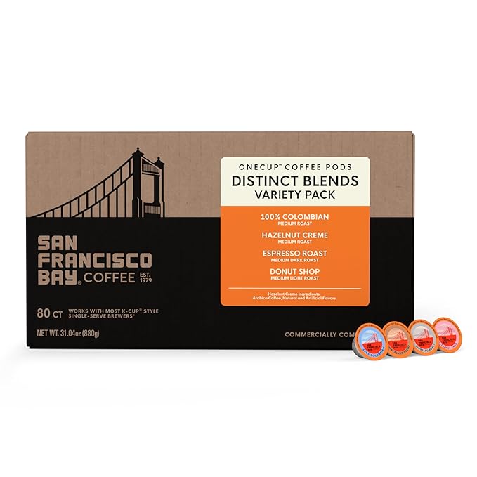 San Francisco Bay Compostable Coffee Pods - Assorted Variety Pack (80 Ct) K Cup Compatible including Keurig 2.0, Donut Shop, Colombian, Hazelnut, Espresso