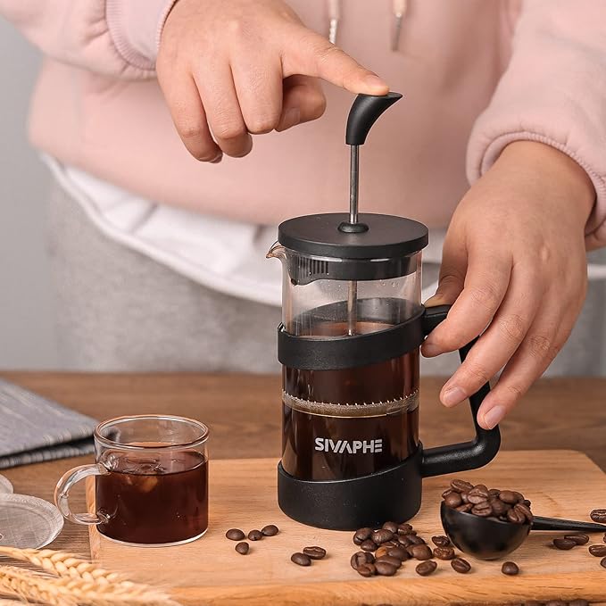 Sivaphe Small French Press 12oz Light-weight Durable High Borosilicate Carafe/Tea Maker Single Serve Coffee Press Frothed Brewer
