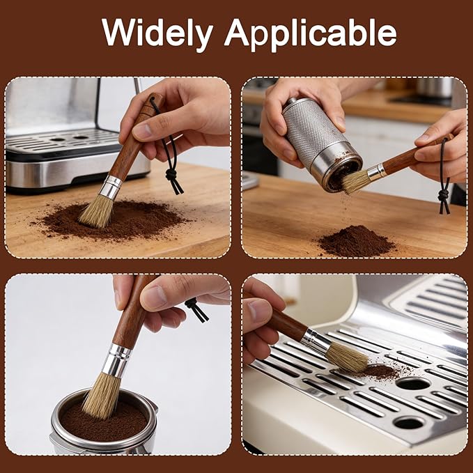 3pcs Coffee Grinder Cleaning Brush Set, Espresso Machine Brush Cleaner Tool with Wooden Handle & Soft Bristles Professional Cleaning Brushes Kit for Coffee Burr Washing Scrub Barista Accessories