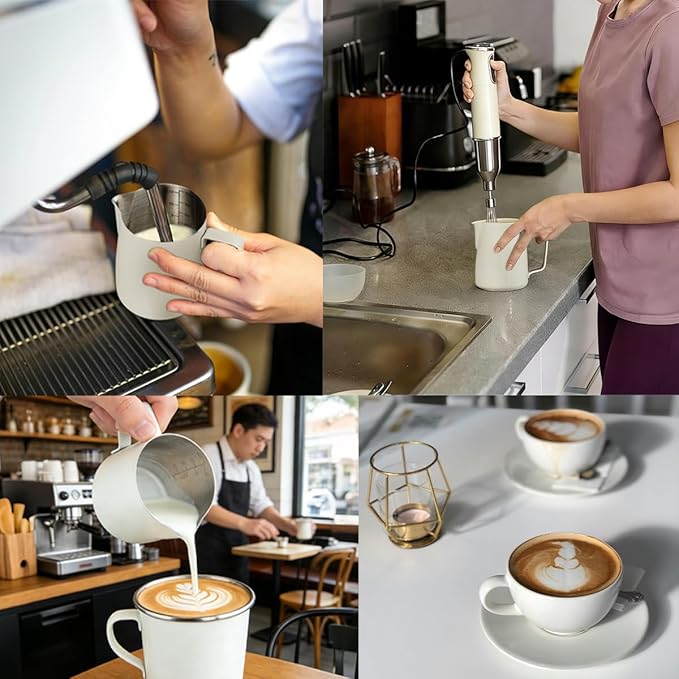 Milk Frother Cup, 12oz/350ml Milk Pitcher, Thickened 304 Stainless Steel Milk Frothing Pitcher for Espresso Coffee, Milk(White)