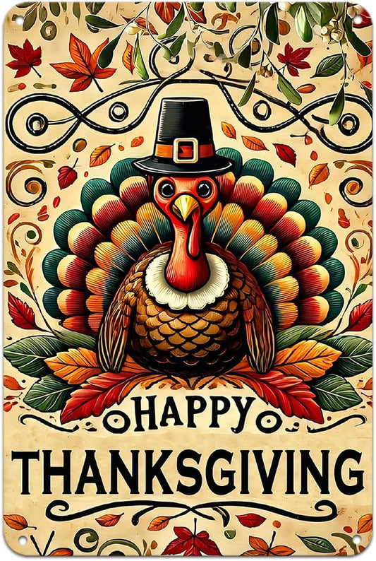 Happy Thanksgiving Sign Vintage Turkey tin Sign Fall Wall Decor Metal Signs for Home Bedroom Living Room Bar Cafe Yard Garden Holiday Decor Gift 08×12 Inch by Unknown