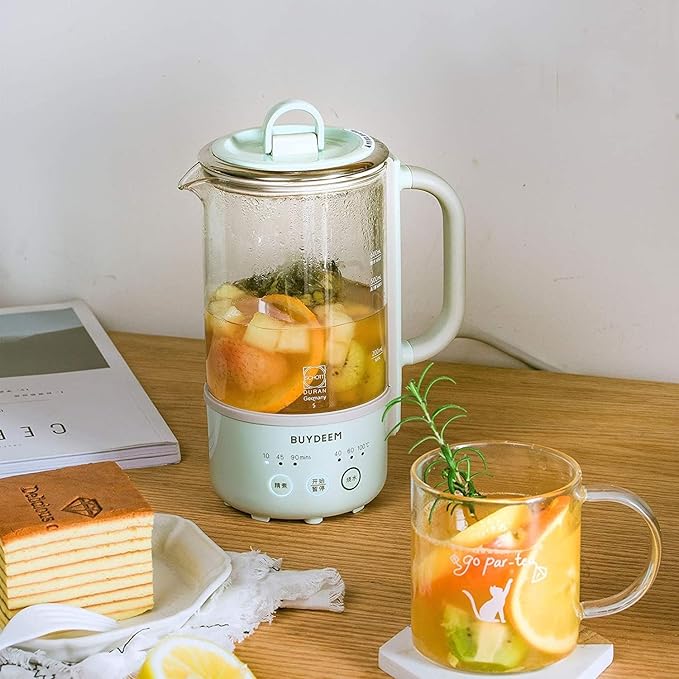 BUYDEEM K313 Travel Electric Kettle, Mini Healthy-Care Beverage Kettle, Tea Maker with Heat Resistant DURAN® Glass & Durable Pro 18/10 Pro Stainless Steel, 0.6L, Cozy Greenish