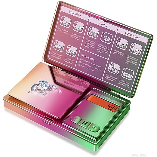 THINKSCALE Shiny Digital Gram Scale, 300g x 0.01g Iridescent Pocket Scale Rainbow Chrome Plating, 6 Units Small Scale .01 Gram Accuracy, Tare Function for Food, Jewelry, Herb, Powder, Coins, Travel