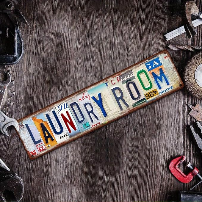 Vintage License Plate LAUNDRY ROOM Sign – 16x4 Inch Rustic Tin Wall Décor for Laundry Area, Utility Room, Farmhouse, Mudroom or Home Washroom - Image 6