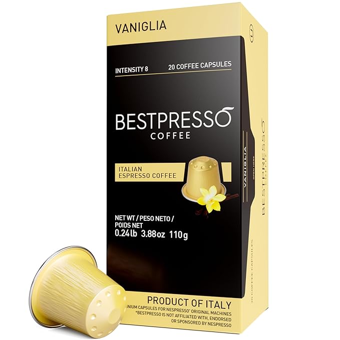Bestpresso Coffee for Nespresso Original Machine 120 pods Certified Genuine Espresso Flavored Pack Vanilla Pods Compatible with Nespresso Original