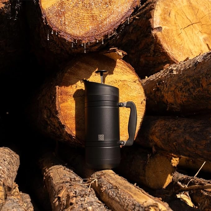 BruTrek® by Planetary Design BaseCamp Coffee Press - Double Wall Insulated Stainless Steel - Bru-Stop Technology, No Grounds in Coffee, No Spill Lid (Obsidian, 48 fl.oz)