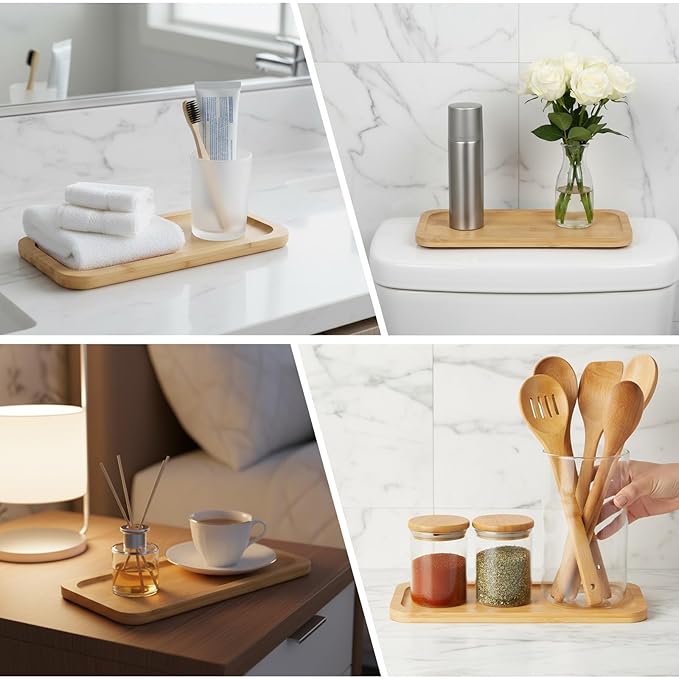 Bamboo Vanity Tray Bathroom Sink Vanity Trays Bathroom Counter Tray Bamboo Bathrooms Vanitys Trays Bathrooms Storage Vanitys Pallet for Organizing Decor Display Toilet Tank 11 X 4.5 X 0.5 Inch