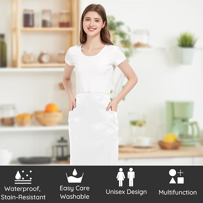 3 Pack Waist Apron with 3 Pockets, Unisex Black Waiter Aprons, Water Resistant Server Aprons for Restaurant Chef Bar - Image 2