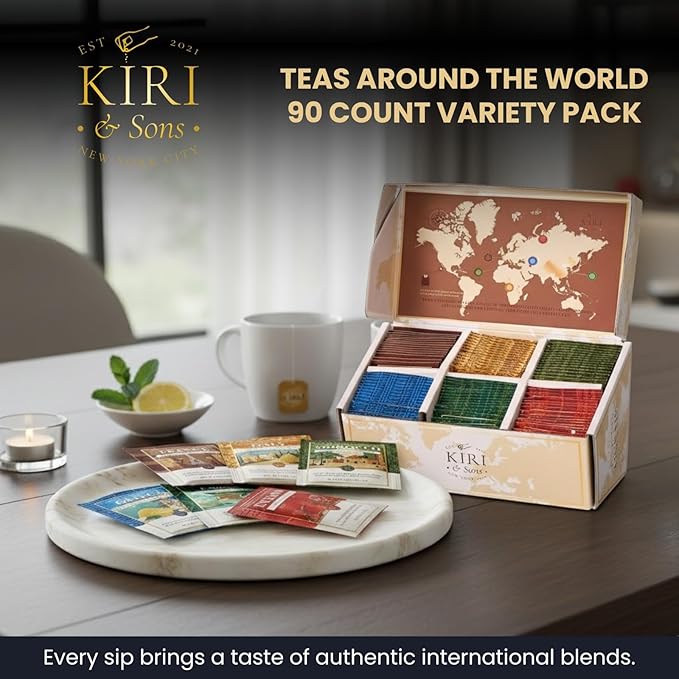 Exotic Teas of the World Gift Set – 90 Count International Tea Bags Variety Pack | Global Sampler Box Featuring England, France, Italy, Morocco, Greece & China | Gourmet Assorted Gift Travel Lovers