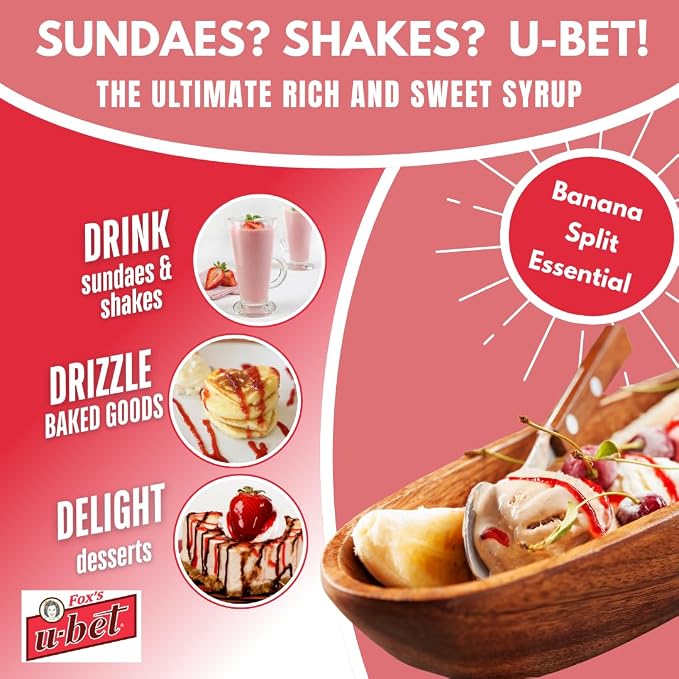 FOX’S U-BET Syrup Bottle – Brooklyn Original Since 1900, Thick, No High Fructose Corn Syrup, Kosher Certified, Fat Free, For Egg Creams, Coffee, Milkshakes & Desserts, 20 oz (2-Pack, Strawberry) - Image 6