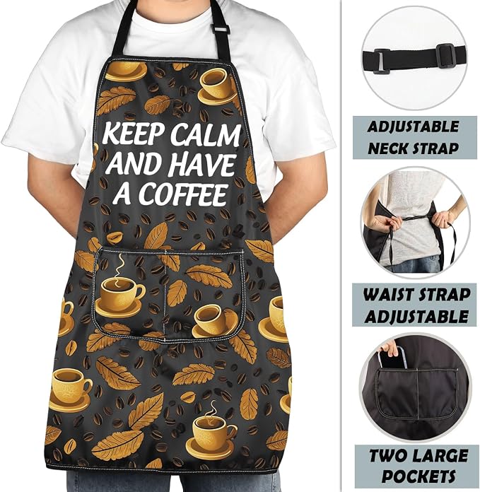 MNIGIU Barista Inspired Apron Coffee Lover Gift Keep And Have A Coffee Waterproof Apron With Pockets Drinkers Merch - Image 4