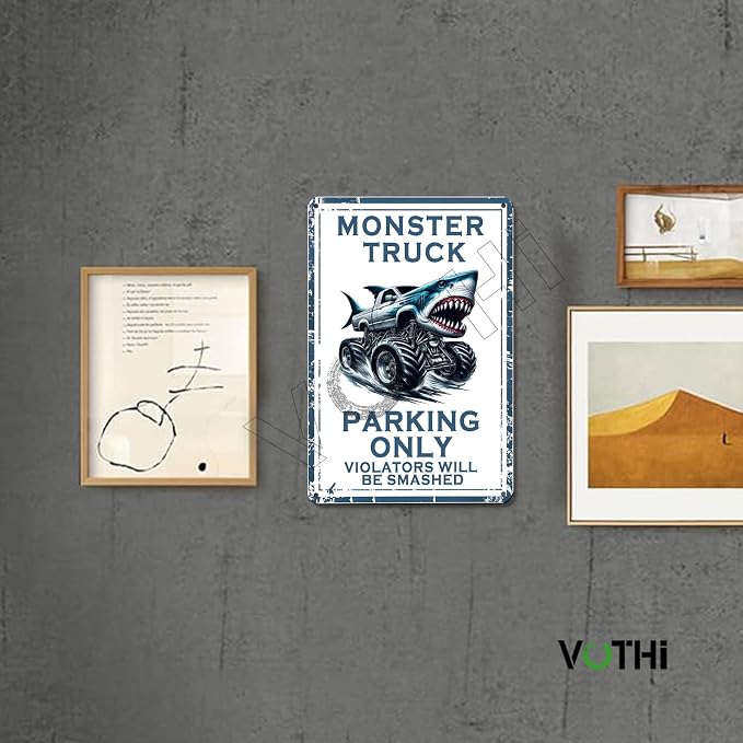Monster Truck Tin Sign Birthday Decorations & Room Decor, Car Poster for Boys Bedroom, Durable Metal Wall Art, Vintage Style Auto Theme - 8x12 Inches - Image 4