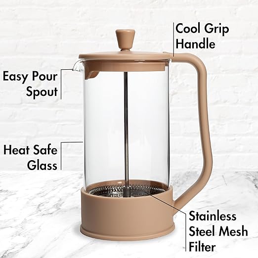 Primula French Press Coffee Maker, Heat Resistant Borosilicate Glass with Stainless Steel Filters, 8 Cup, 34 oz, Caramel