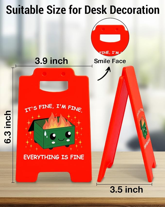 Dumpster Fire Desk Decor, Funny Office Gifts for Women Men Coworkers, Employee Appreciation Gifts, I'm Fine Everything is Fine Office Desk Sign Cubicle Decor - Image 2