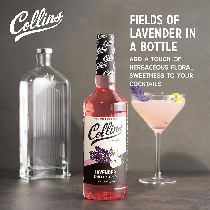Collins Lavender Simple Syrup for Cocktails with Real Sugar, Lavender Syrup for Lemonade, Soda Water, Coffee, Iced Tea, Matcha, Baking, Desserts, Drink Mixer for Home Bar, 32 oz - Image 3