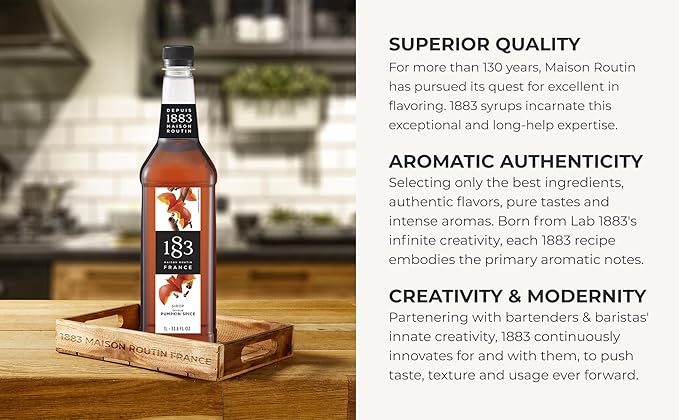 1883 Pumpkin Spice Syrup for Drinks, Made in France, 1 Liter Plastic Bottle